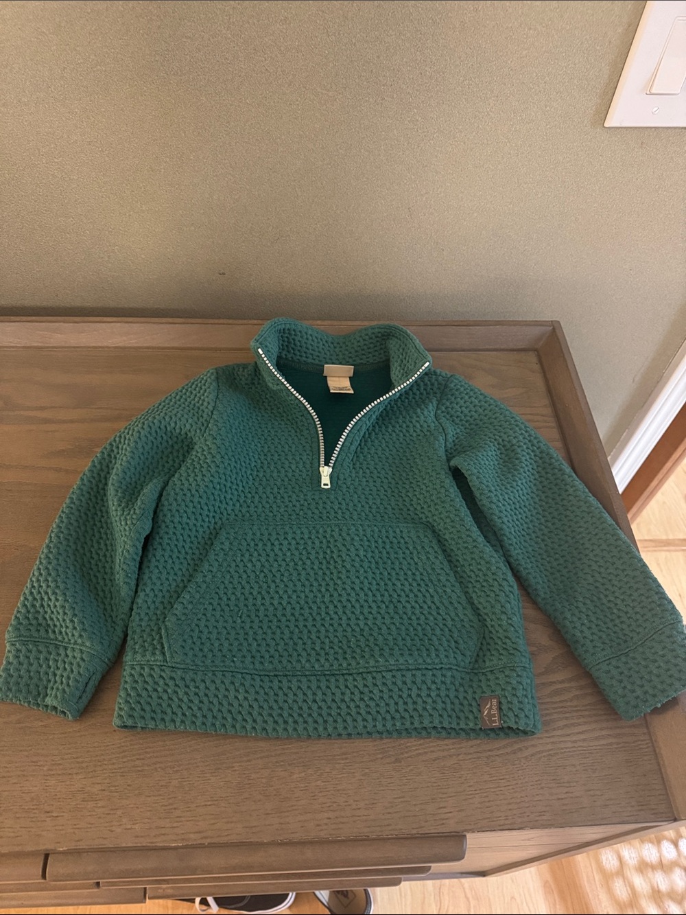 L.L. Bean kids Textured Quarter-Zip Pullover - Teal Green